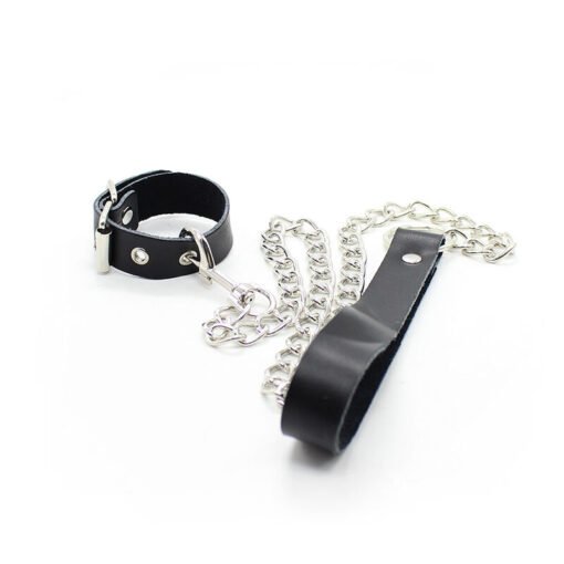 OHMAMA FETISH - COLLANA PER PENE E CINTURINO IN PELLE CON CATENA IN METALLO - immagine 2