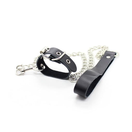 OHMAMA FETISH - COLLANA PER PENE E CINTURINO IN PELLE CON CATENA IN METALLO - immagine 3
