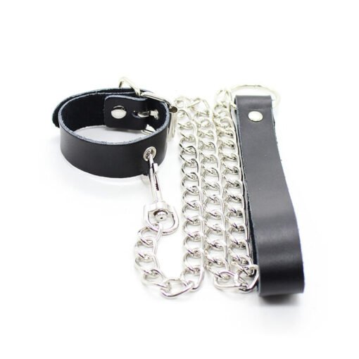 OHMAMA FETISH - COLLANA PER PENE E CINTURINO IN PELLE CON CATENA IN METALLO - immagine 4