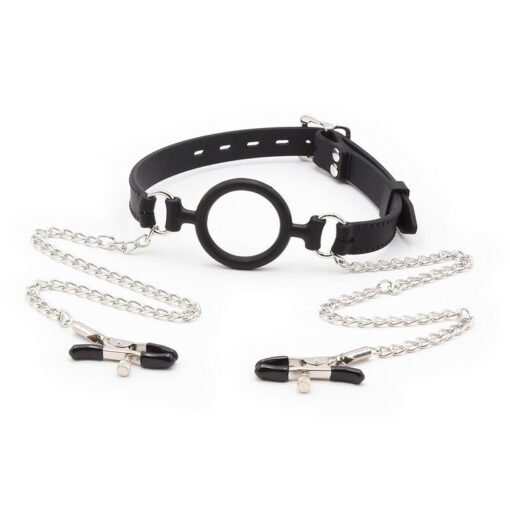 OHMAMA FETISH - Bavaglio ad anello con catenelle e pinze per capezzoli - immagine 2