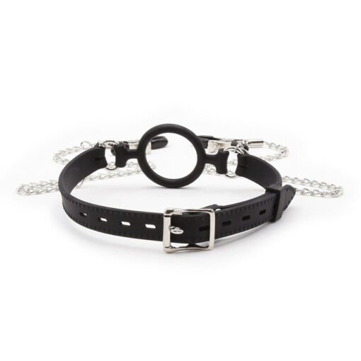 OHMAMA FETISH - Bavaglio ad anello con catenelle e pinze per capezzoli - immagine 3