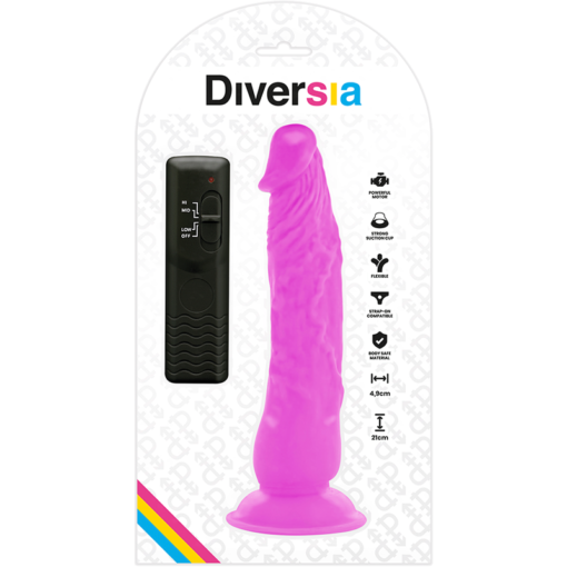 DIVERSIA - DILDO VIBRANTE FLESSIBILE VIOLA 21 CM -O- 4.9 CM - immagine 7