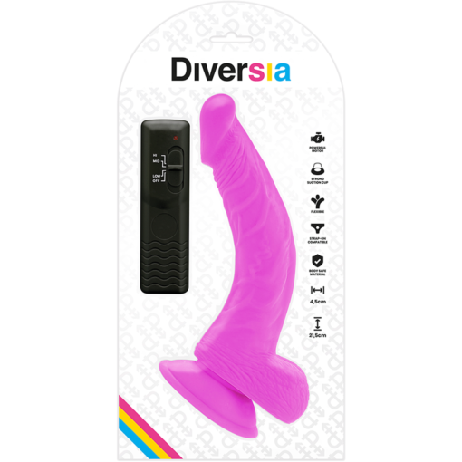 DIVERSIA - DILDO VIBRANTE FLESSIBILE VIOLA 21.5 CM -O- 4.5 CM - immagine 6