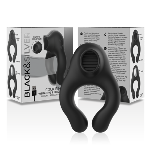 BLACK&SILVER - ANELLO VIBRATORE IN SILICONE 3 MOTORI RICARICABILE NERO - immagine 6