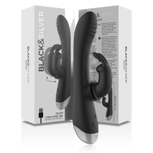 BLACK&SILVER - DJ. STIMOLATORE CONIGLIO IN SILICONE RICARICABILE ADAM NERO - immagine 9