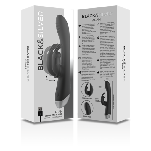 BLACK&SILVER - DJ. STIMOLATORE CONIGLIO IN SILICONE RICARICABILE ADAM NERO - immagine 10