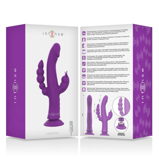 INTENSE - VIBRATORE IN SILICONE CASANOVA RABBIT TRIPLO MOTORE VIOLA - immagine 6