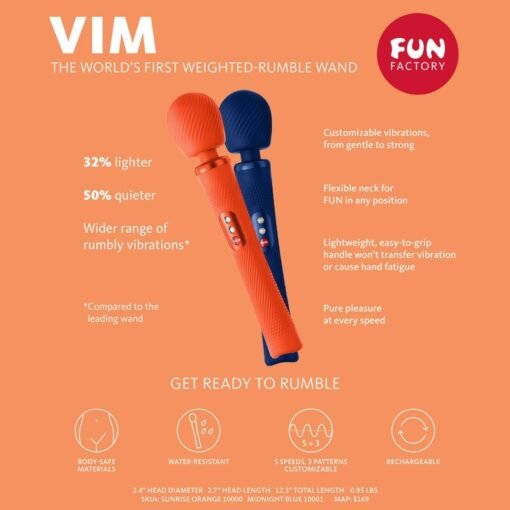 FUN FACTORY - BACCHETTA RUMBLE PESATA VIBRANTE RICARICABILE VIM IN SILICONE ARANCIO SUNRISE - immagine 6