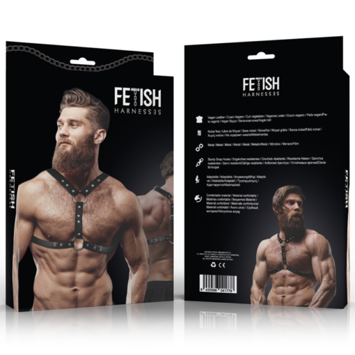 FETISH SUBMISSIVE ATTITUDINE - IMBRACATURA PER IL PETTO IN ECOPELLE CON DOPPIO SUPPORTO E BORCHIE PER UOMO - immagine 2