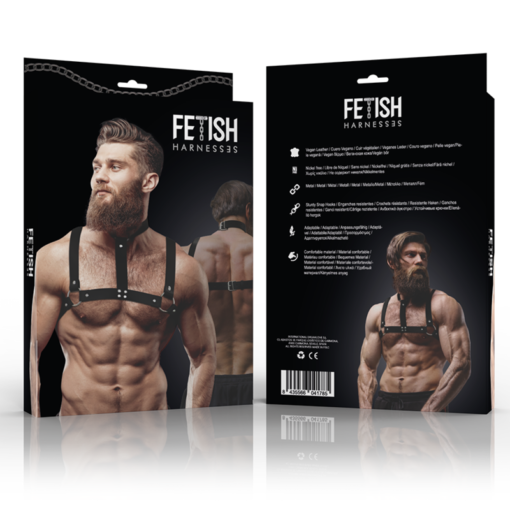FETISH SUBMISSIVE ATTITUDINE - IMBRACATURA REGOLABILE IN ECOPELLE CON COLLANA PER UOMO - immagine 2