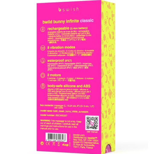 B SWISH - BWILD BUNNY INFINITE CLASSIC VIBRATORE RICARICABILE IN SILICONE ROSA - immagine 5