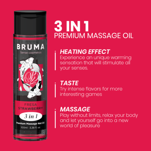 BRUMA - OLIO DA MASSAGGIO PREMIUM EFFETTO CALORE SAPORE FRAGOLA 3 IN 1 - 100 ML - immagine 4