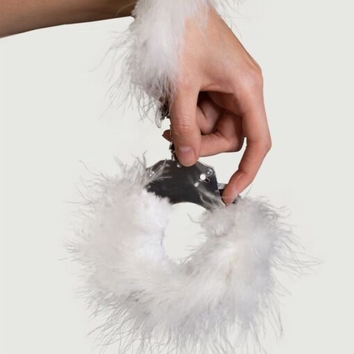 ADRIEN LASTIC  HANDSCHELLEN AUS METALL MIT WEISSEN FEDERN - immagine 2