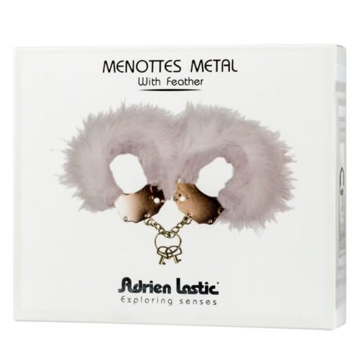 ADRIEN LASTIC  HANDSCHELLEN AUS METALL MIT WEISSEN FEDERN - immagine 3