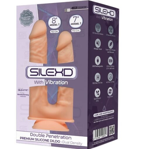 SILEXD - MODELLO 1 VIBRATORE PENE REALISTICO A DOPPIA PENETRAZIONE SILICONE PREMIUM SILEXPAN 17.5 / 19.5 CM - immagine 2