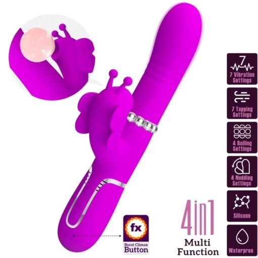 PRETTY LOVE - VIBRATORE MULTIFUNZIONE RABBIT 4 IN 1 FARFALLA FUCSIA - immagine 10