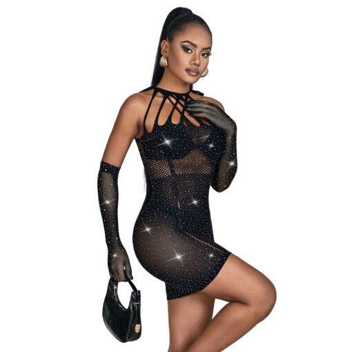 SUBBLIME - 952235 ABITO A RETE CON STRASS NERO TAGLIA UNICA - immagine 5