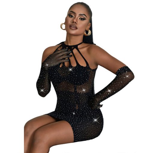 SUBBLIME - 952235 ABITO A RETE CON STRASS NERO TAGLIA UNICA - immagine 3