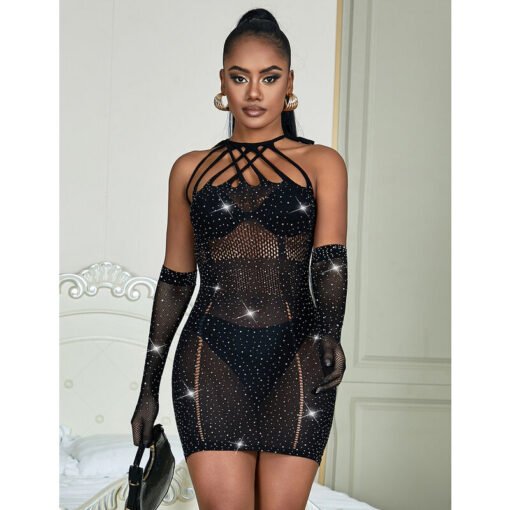 SUBBLIME - 952235 ABITO A RETE CON STRASS NERO TAGLIA UNICA - immagine 6