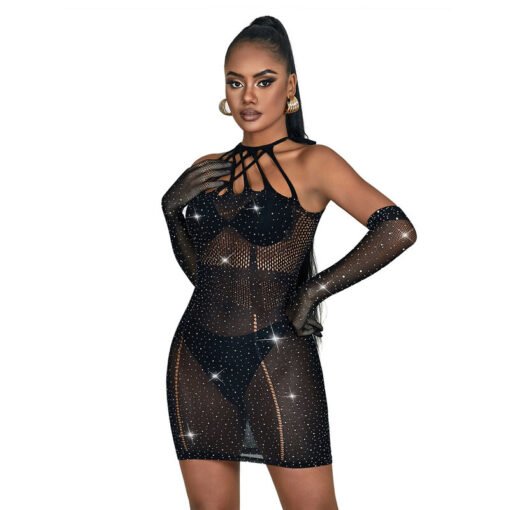 SUBBLIME - 952235 ABITO A RETE CON STRASS NERO TAGLIA UNICA - immagine 4