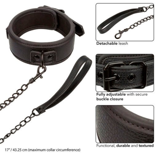 CALEXOTICS - NOCTURNAL COLLARE E GUINZAGLIO IN PELLE REGOLABILE NERO - immagine 4