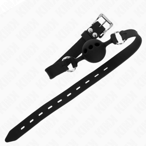 KINK - BAVAGLIO IN SILICONE INTERO 55 x 2 CM CON SFERA DA 4 CM MISURA S NERO REGOLABILE 35-51 CM - immagine 3