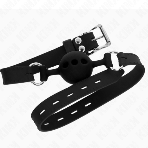 KINK - BAVAGLIO IN SILICONE INTERO 55 x 2 CM CON SFERA DA 4 CM MISURA S NERO REGOLABILE 35-51 CM - immagine 2