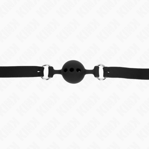 KINK - BAVAGLIO IN SILICONE INTERO 55 x 2 CM CON SFERA DA 4 CM MISURA S NERO REGOLABILE 35-51 CM - immagine 5