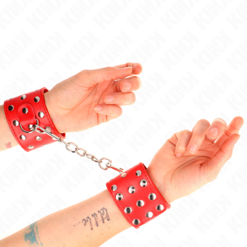 KINK - RESISTENZA DA POLSO CON CHIUSURA A SCATTO COMPLETA DI RIVETTI ROSSO REGOLABILE 19-24 CM X 5,5 CM - immagine 4