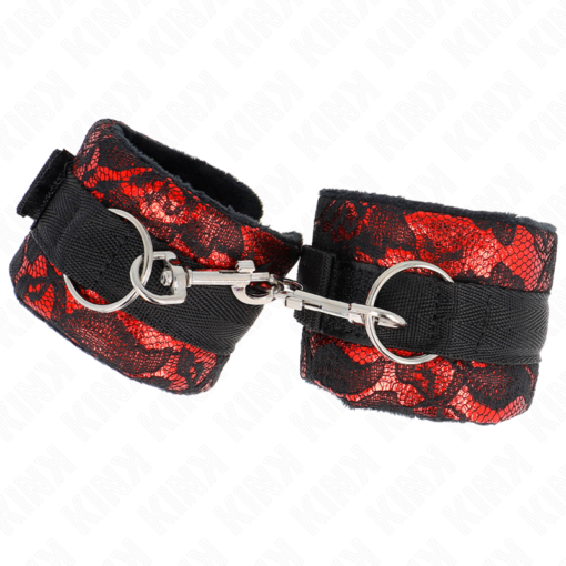 KINK - POLSO CORTO IN PIZZO DI VELLUTO E FASCIA IN NYLON ROSSO / NERO 23 X 6,5 CM - immagine 2