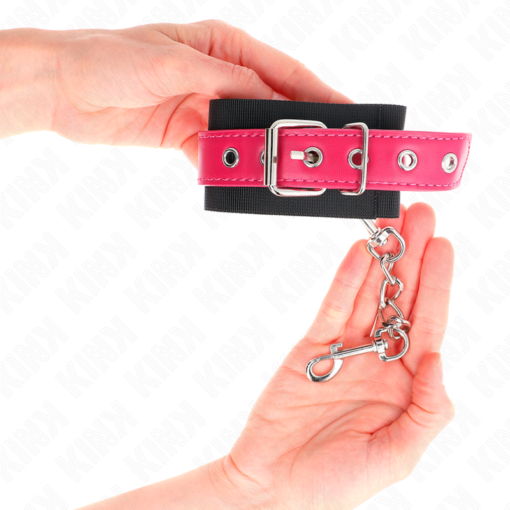 KINK - RESISTENZA DA POLSO IN NYLON NERO CON CINTURA IN SIMILPELLE ROSA LAMPONE REGOLABILE 19-29 CM X 5,1 CM - immagine 3