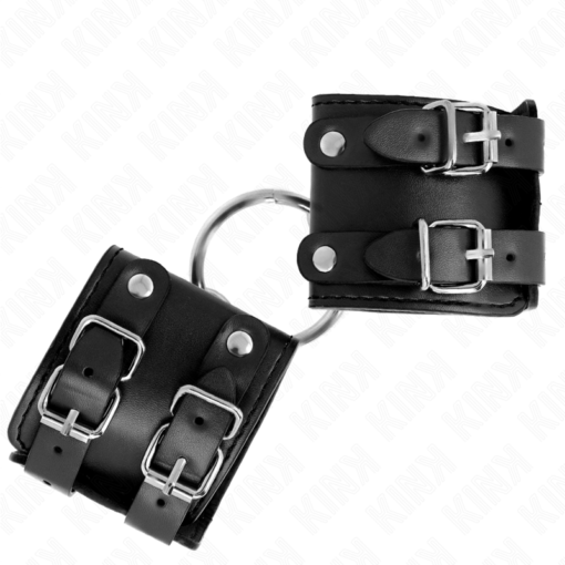 KINK - POLSO FISSO CON ANELLO E BORCHIE REGOLABILE NERO 17-22 CM X 6,5 CM - immagine 2