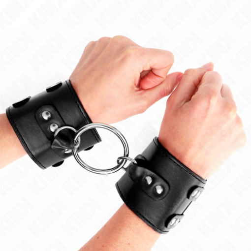 KINK - POLSO FISSO CON ANELLO E BORCHIE REGOLABILE NERO 17-22 CM X 6,5 CM - immagine 4