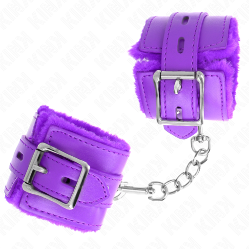 KINK - POLSINI IMBOTTITI IN PELLICCIA CON FORI QUADRI VIOLA E CINTURA VIOLA REGOLABILE 17-29 CM X 6 CM - immagine 2