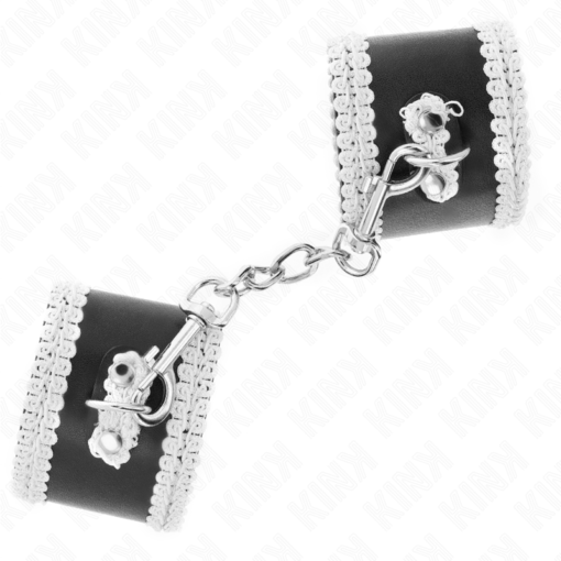 KINK - POLSO NERO CON PIZZO DECORATO BIANCO REGOLABILE 20-23 CM X 5,5 CM - immagine 2