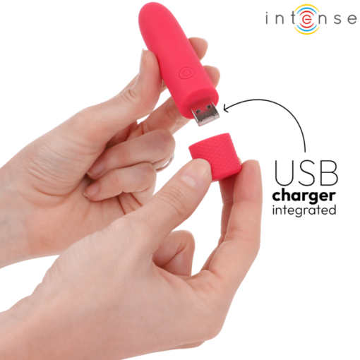 INTENSE - SYMONE PROIETTILE VIBRANTE RICARICABILE USB 8 VIBRAZIONI ROSSO 10 X 2,2 CM - immagine 5