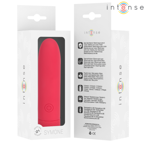 INTENSE - SYMONE PROIETTILE VIBRANTE RICARICABILE USB 8 VIBRAZIONI ROSSO 10 X 2,2 CM - immagine 7