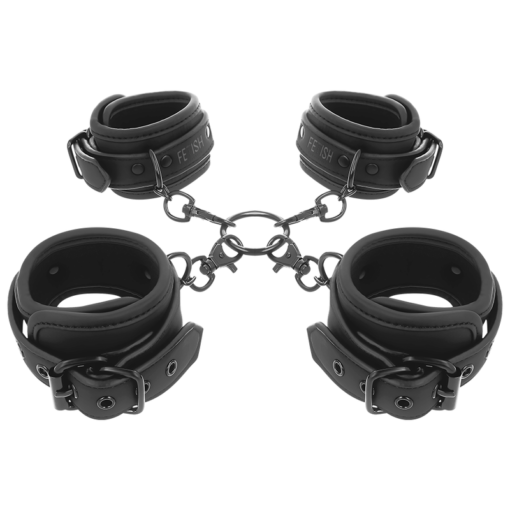 FETISH SUBMISSIVE - SET DI MANETTE PER MANI E CAVIGLIE CON FODERA IN NOPRENE - immagine 2