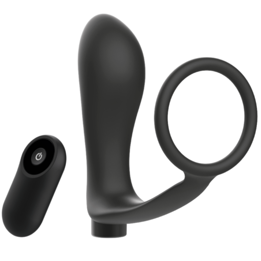 ADDICTED TOYS - ANELLO PER PENE CON TELECOMANDO PLUG ANALE NERO RICARICABILE - immagine 2