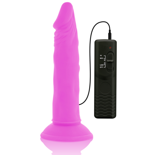 DIVERSIA - DILDO VIBRANTE FLESSIBILE VIOLA 23 CM -O- 4.3 CM - immagine 4