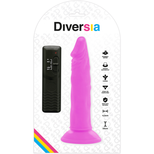 DIVERSIA - DILDO VIBRANTE FLESSIBILE VIOLA 23 CM -O- 4.3 CM - immagine 7