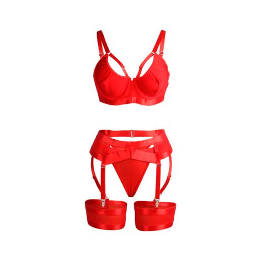 SUBBLIME - 955267 REGGISENO BONDAGE ROSSO CON GIARRETTIERA L/XL - immagine 5