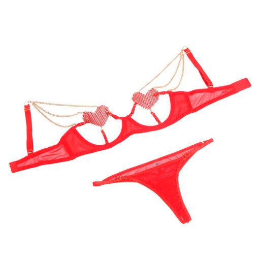 SUBBLIME - 955519 COMPLETO REGGISENO CON CATENE E CUORE IN RETE ROSSO S/M - immagine 4