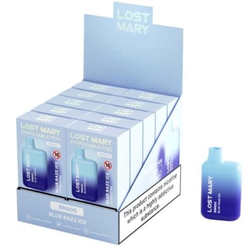 LOST MARY - (ESPOSITORE PROFESSIONALE PACK -10 UNITÀ) BM600 NICOTINA VAPER 2% MONOUSO BLUE RAZZ ICE