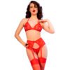 CHILIROSE - CR 4848 SET REGGISENO + PERIZOMA + CALZE IN PIZZO ROSSO XL