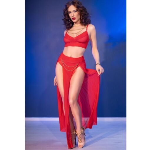 CHILIROSE - CR 4850 SET TOP E LEGGINGS ROSSI CON ACCESSORI DORATI M - immagine 8