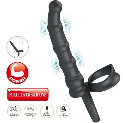 PRETTY LOVE - TATUM ANELLO PER PENE VIBRANTE CON TAPPO 10 VIBRAZIONI NERO - immagine 4