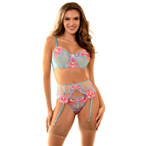 SUBBLIME - 957643 SET REGGISENO E CINTURA RICAMO FIORI ROSA S/M