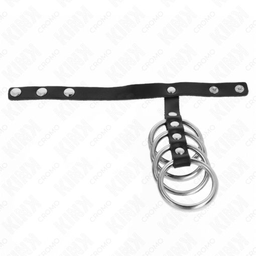KINK - 4 ANELLI PER PENE IN METALLO DA 3,8 CM COLLEGATI CON CINTURINO IN PELLE DA 22 X 1,5 CM E CHIUSURA A PRESSIONE - immagine 3
