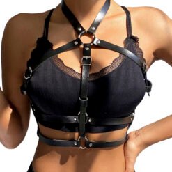Alternative view of SUBBLIME - PETTORINA CON ANELLO IN PELLE NERA TAGLIA UNICA